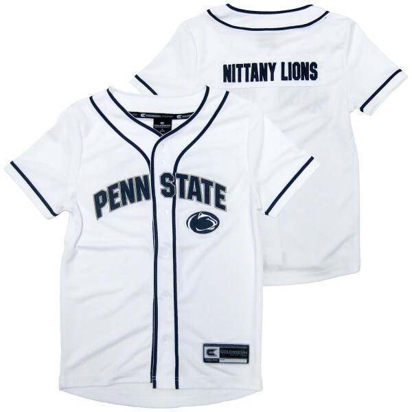 youth white Penn State baseball jersey with Nittany Lions on back